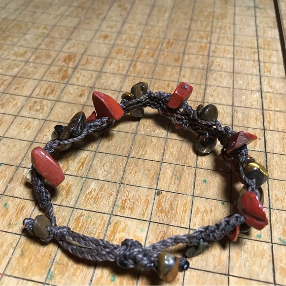 Red Jasper Smoky Quartz Brown Fiber Cord Woven Bracelet 6 to 8”L Adjustable EVC - Picture 6 of 8